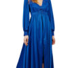 product image navy long lace bodice button down robe