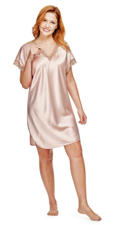 Shadowline 4503 Blush pink satin and lace nightdress sleep shirt