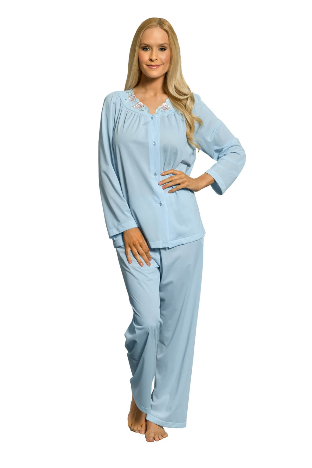 product image Shadowline 76283 Petals blue pajama set with rose embroidery