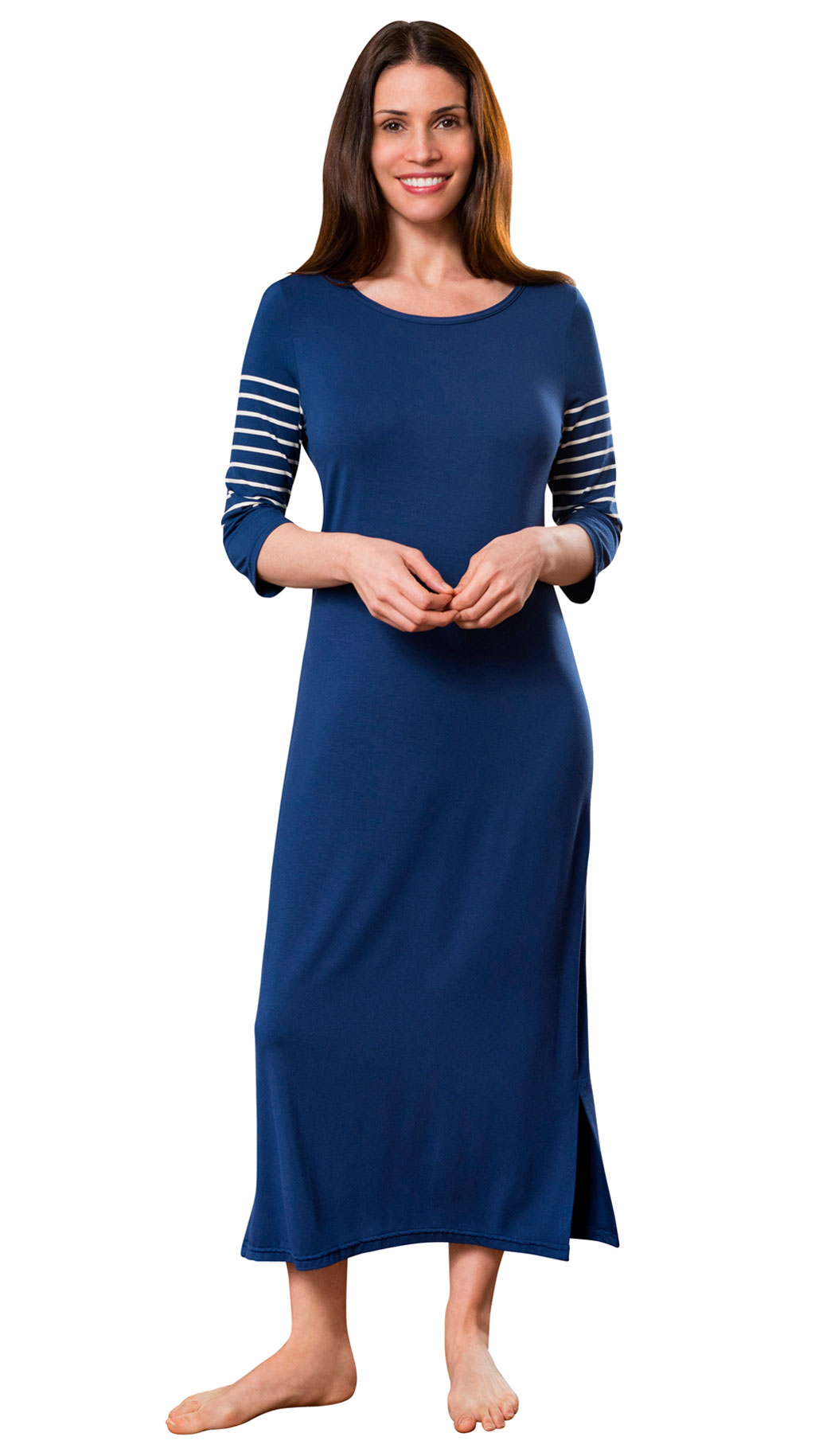long sleeve nightgown with blue stripes