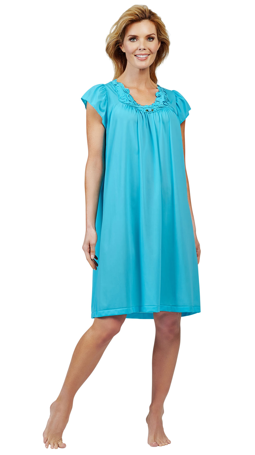 product image turquoise Shadowline rosebud sleeve gown