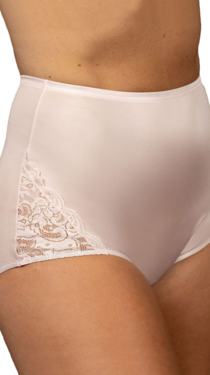Shadowline 17082 nylon and lace high waist panty in Blush