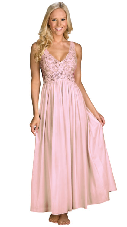 Silhouette Long Lace Bodice Gown with Added Bust Support in Blush