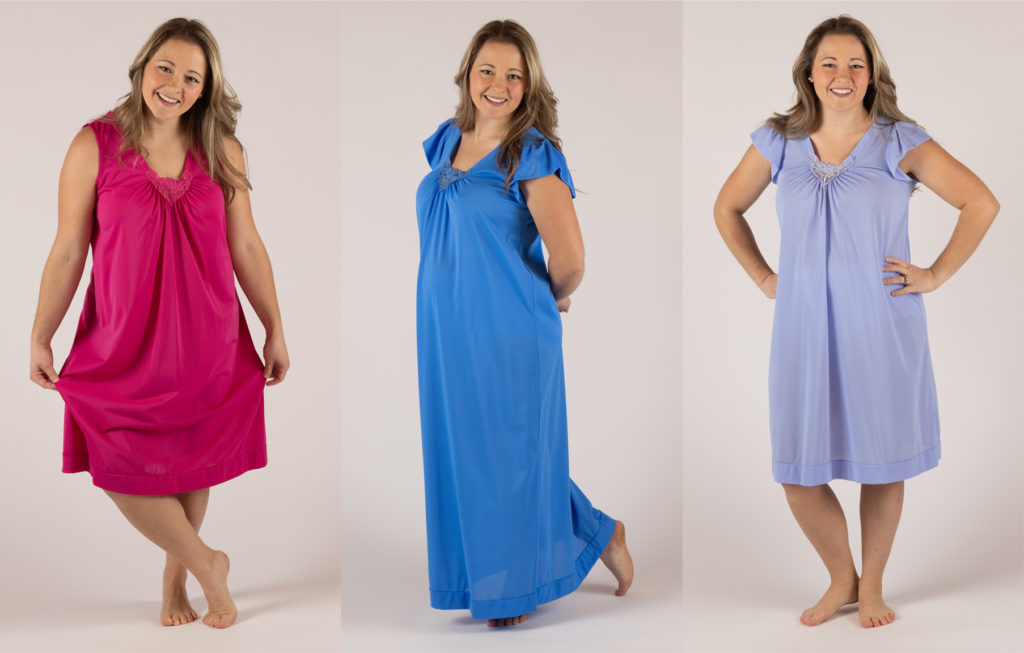 Three colorful Cherish collection nylon nightgowns